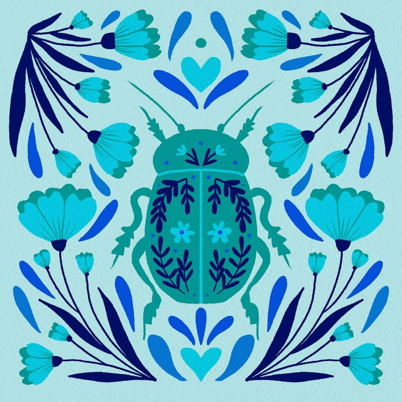 Beetle And Flowers Blue