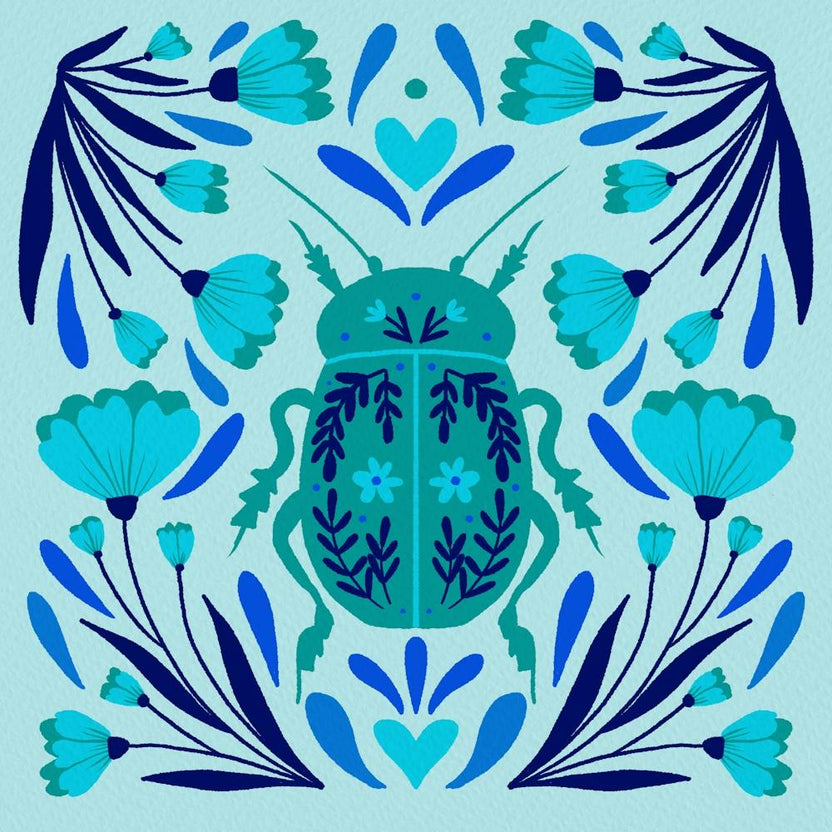 Beetle And Flowers Blue