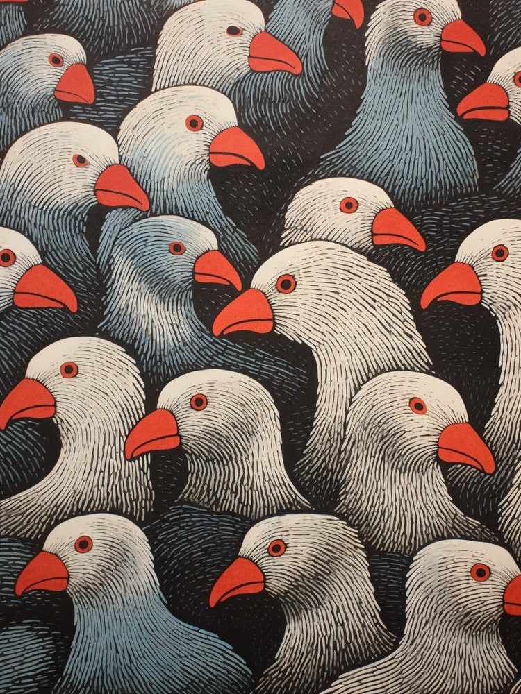 Bird Pattern Linocut Style 6