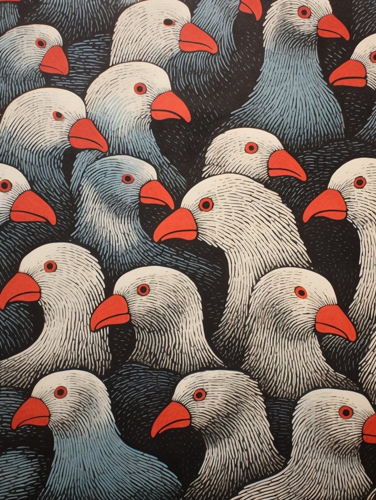 Bird Pattern Linocut Style 6