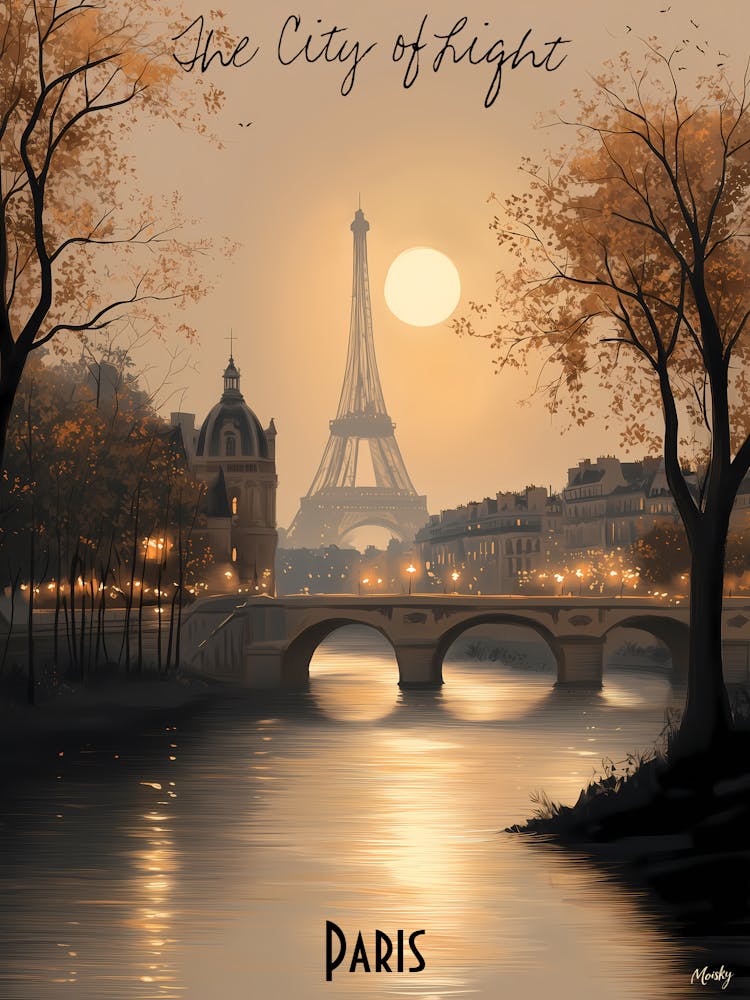 City Of Lights Paris, minimalist soft tones palette, watercolor poster