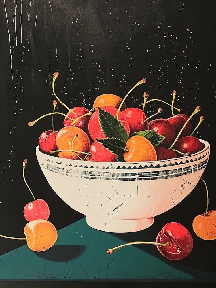 Art Deco Cherries In A Bowl