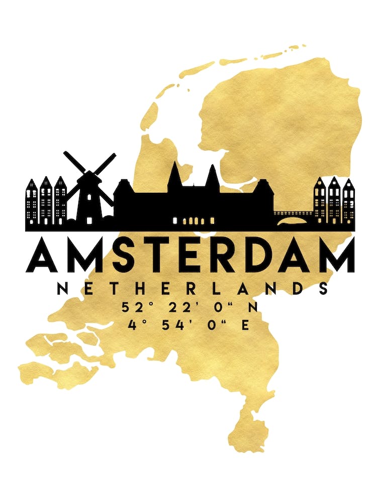 Amsterdam Niederlande Silhouette Stadtbildkarte
