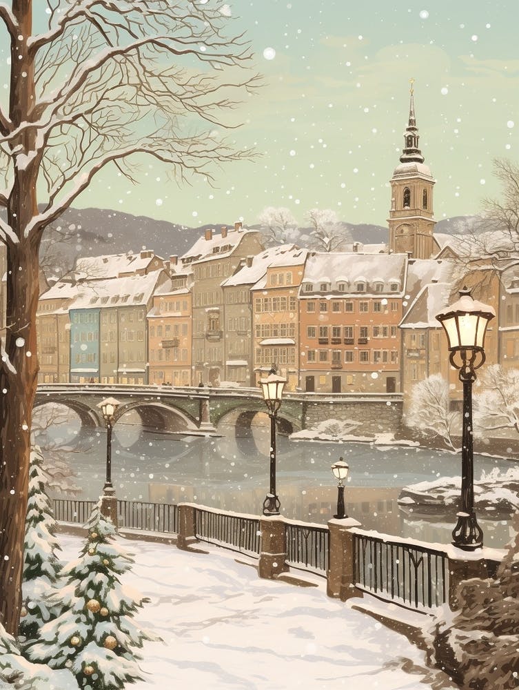 Vintage Winter Illustration Stockholm Sweden 2