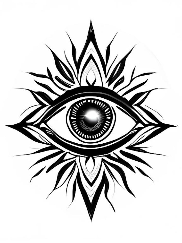 Chakra Serie, Symbol, Drittes Auge Einfache Schwarz-Weiß-Illustration 3