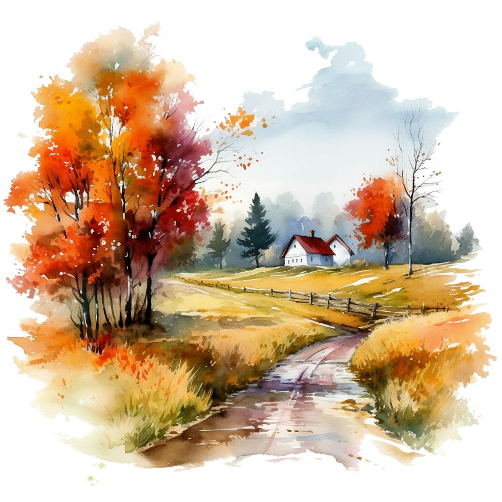 Watercolor Autumn Landscape Watercolor Painting 7