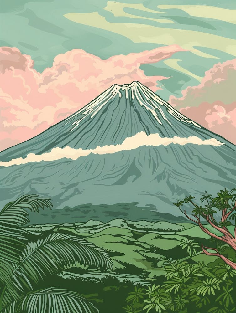 Mount Apo Philippines Color Line Drawing (3)