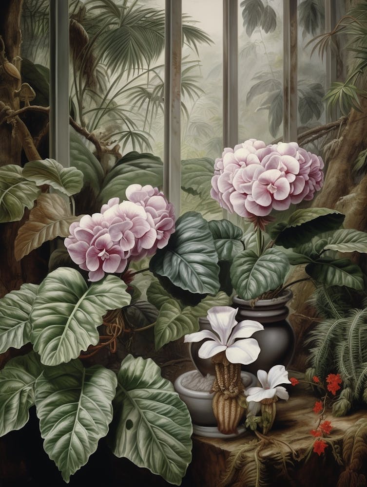 Vintage Jungle Botanical Illustration African Violet 3