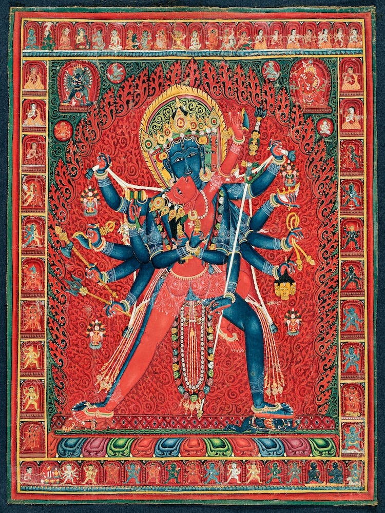 Chakrasamvara Und Gefährtin Vajravarah Vintage Indianisch