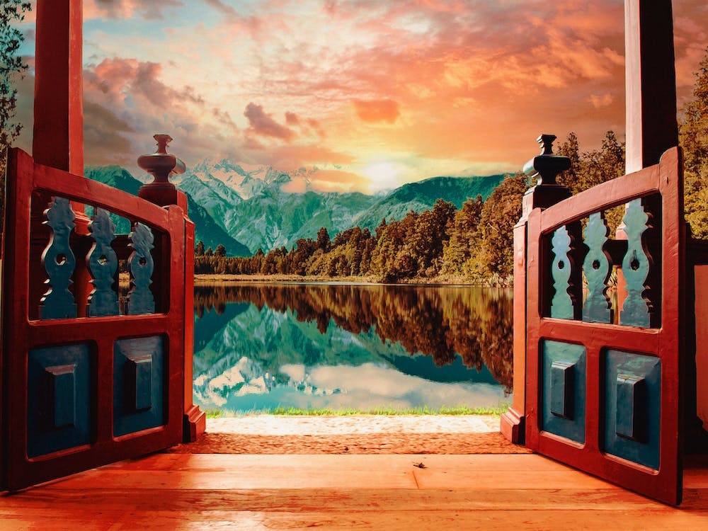 Mountain Lake Patio Scene