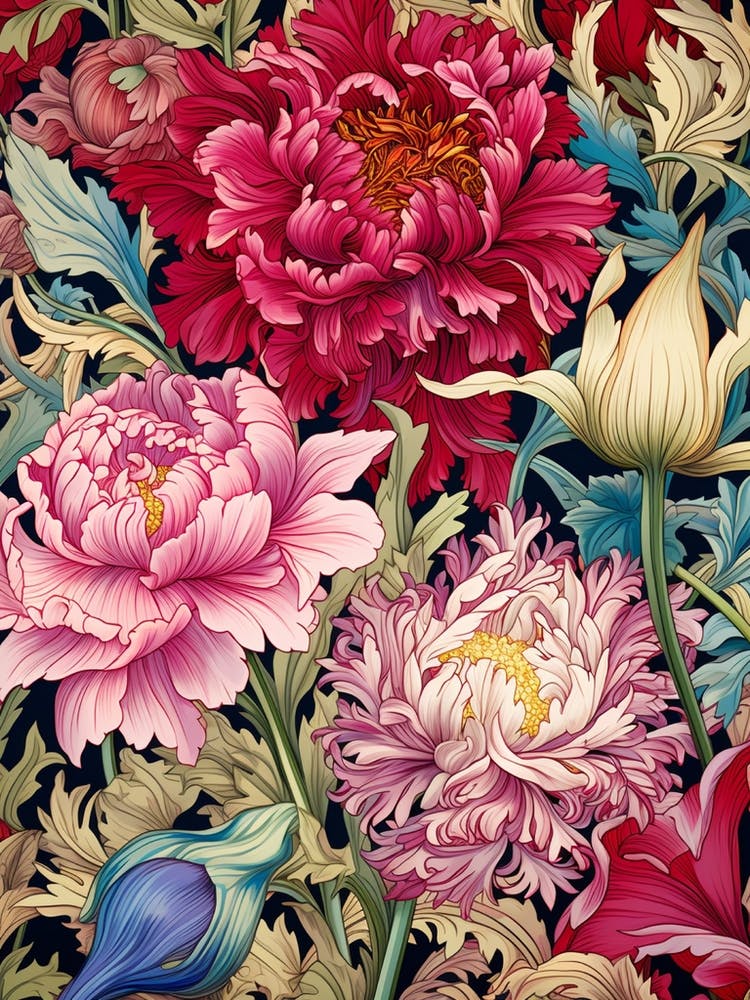 Peonies On A Black Background