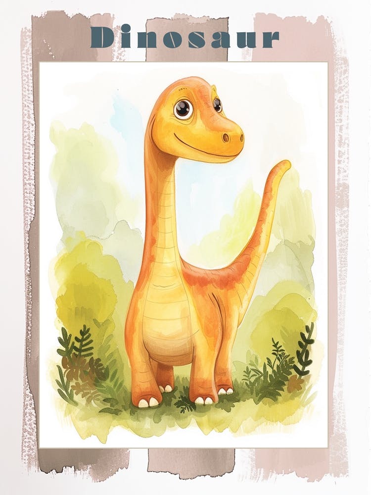 Cute Orange Cartoon Dinosaur Illustration Poster