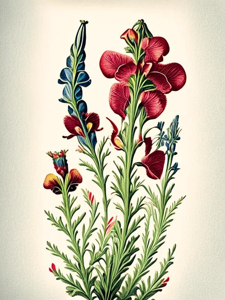 Snapdragon 2 Floral Botanical Vintage Poster Flower