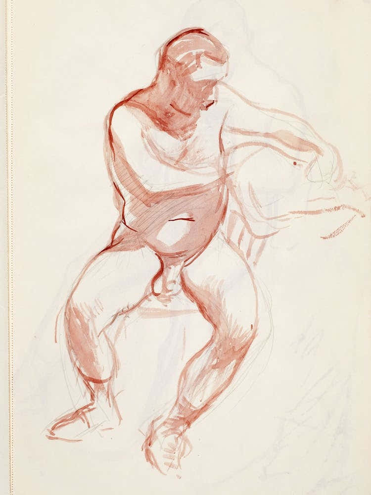 Istuva Alaston Mies, Luonnos, 1902 1909part Of A Sketchbook By Magnus Enckell