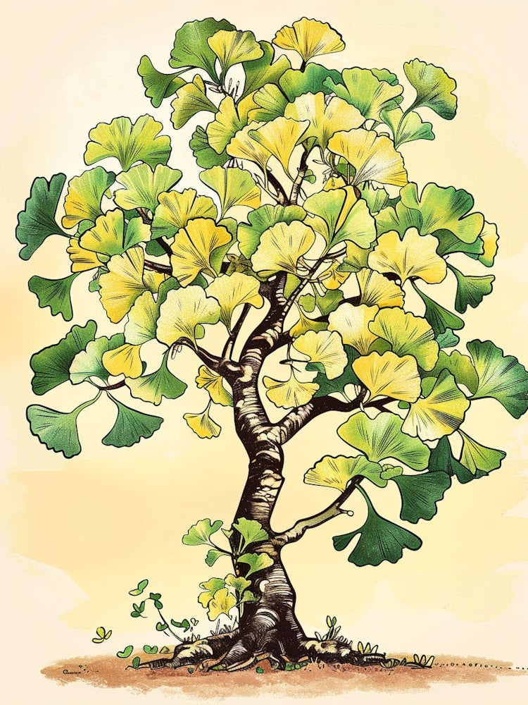 Ginkgo Tree Storybook Illustration 2