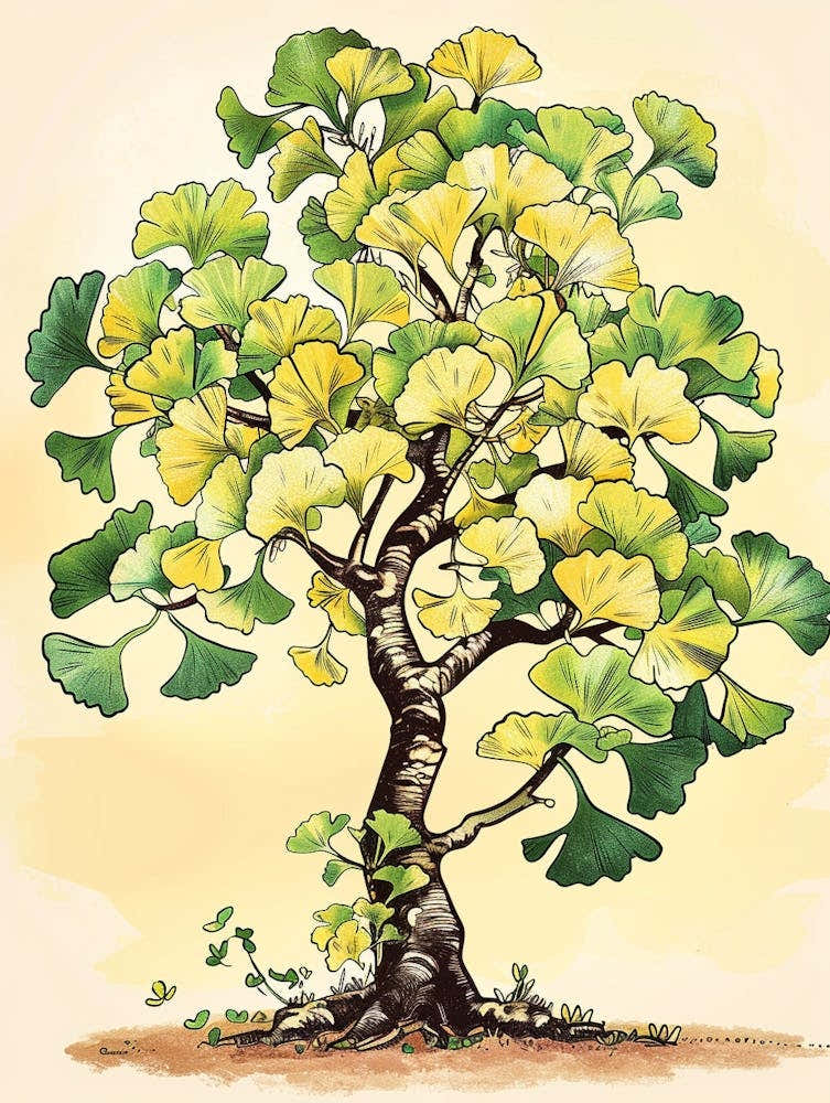 Ginkgo Tree Storybook Illustration 2
