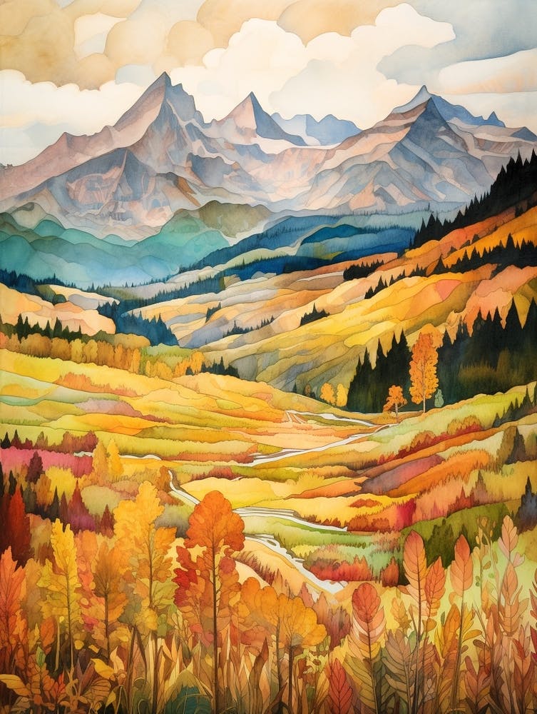 Autumn National Park Painting Tatra National Park Poland 1