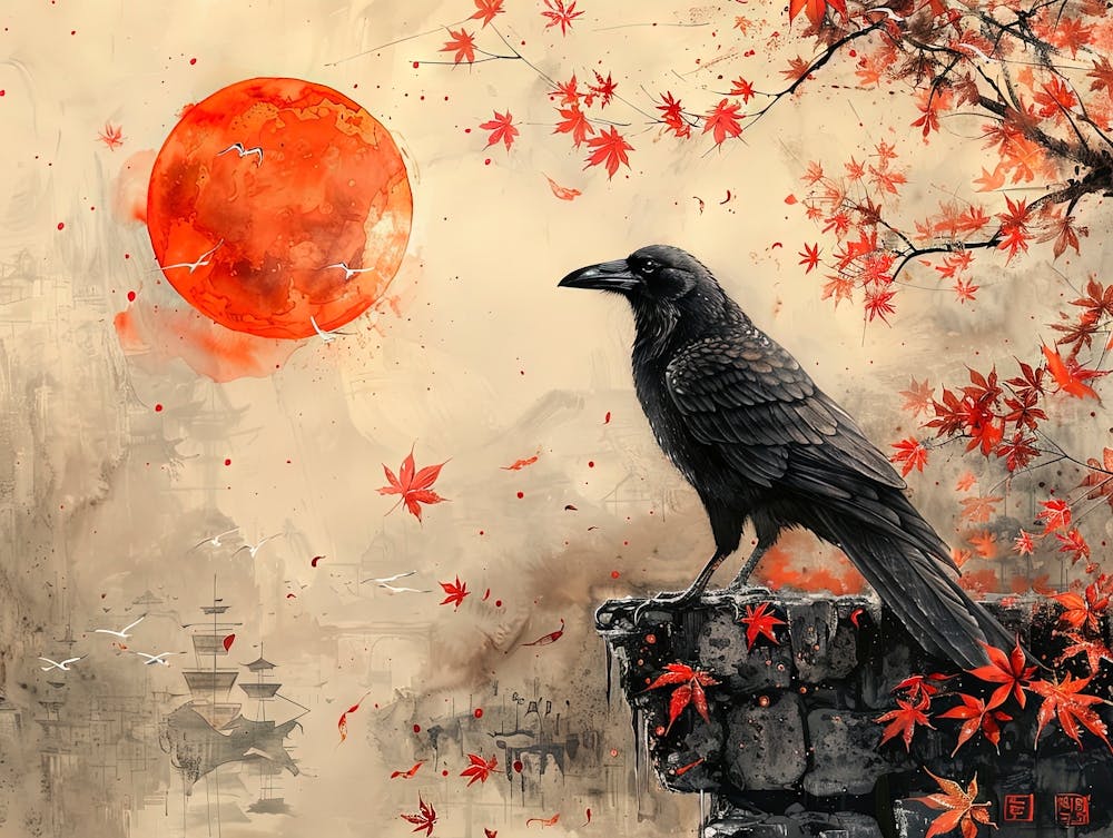 Crow and moon
