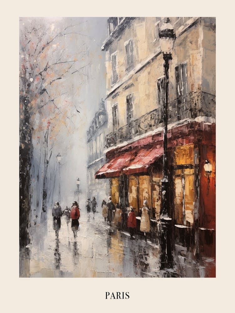 Vintage Winter Painting Poster Paris France 3