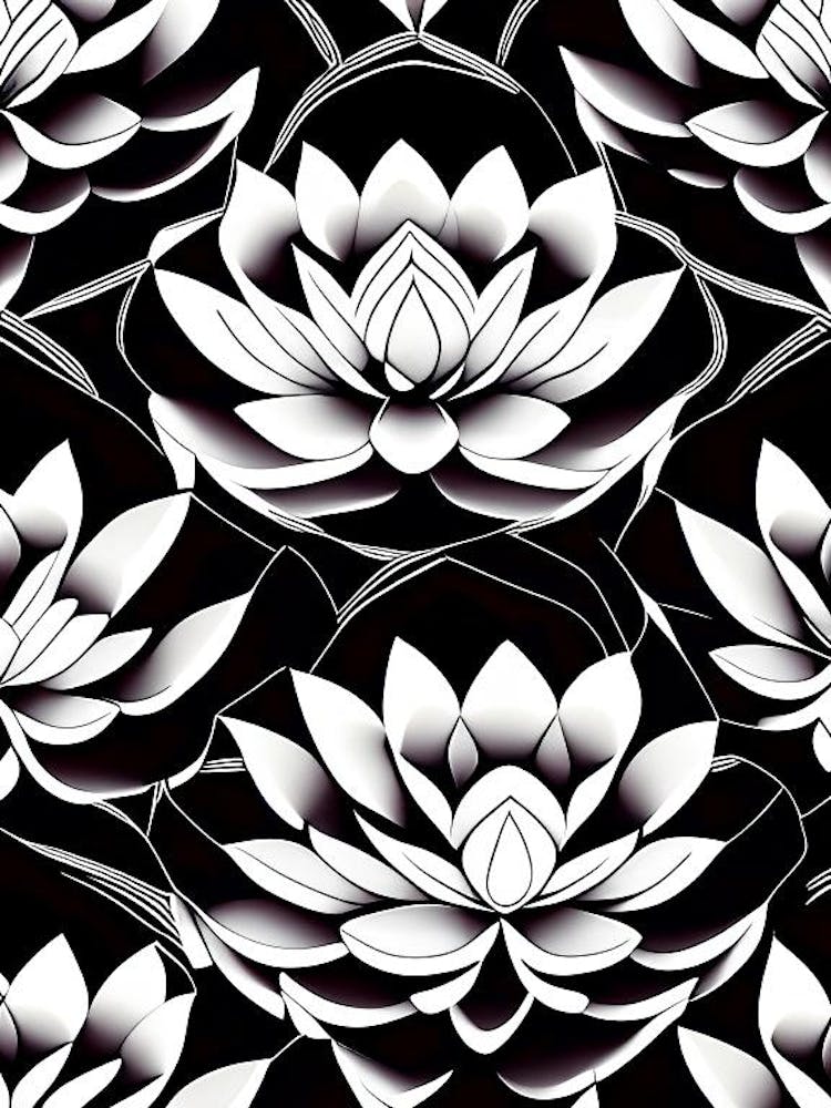 Lotus Flower Repeat Pattern Black And White Geometric 2