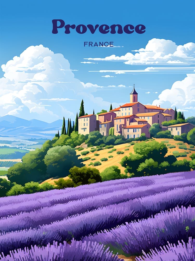Provence France Purple Flowers Travel Art Illustration