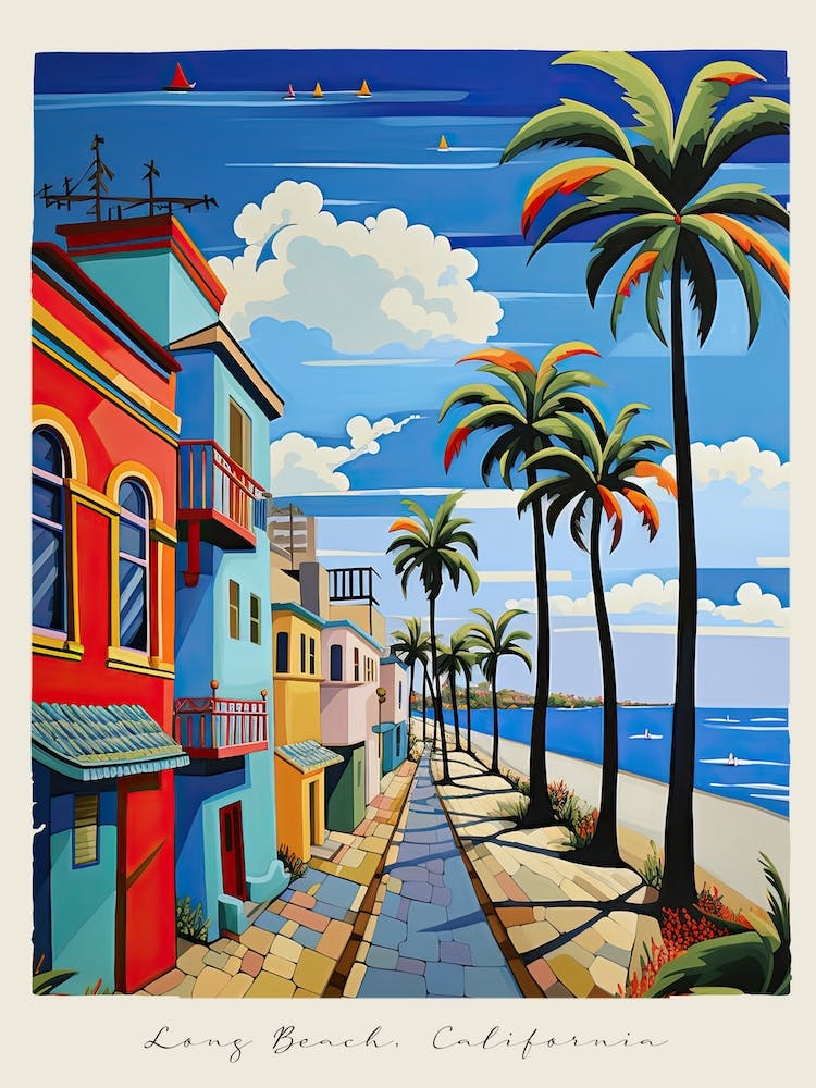 Poster Of Long Beach, California, Matisse And Rousseau Style 2