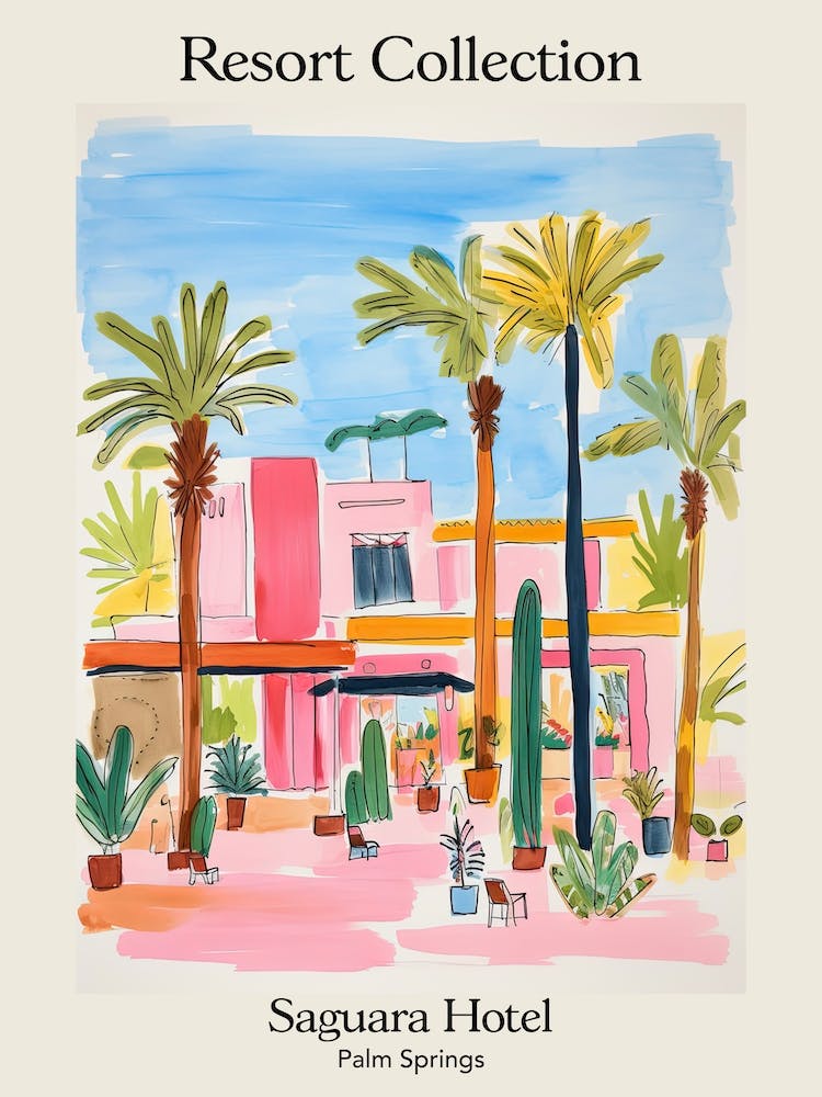 Poster Of Saguara Hotel,Palm Springs   Resort Collection Storybook Illustration 