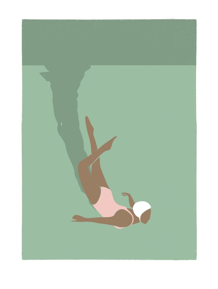 Art deco style Woman in bikini splash in green