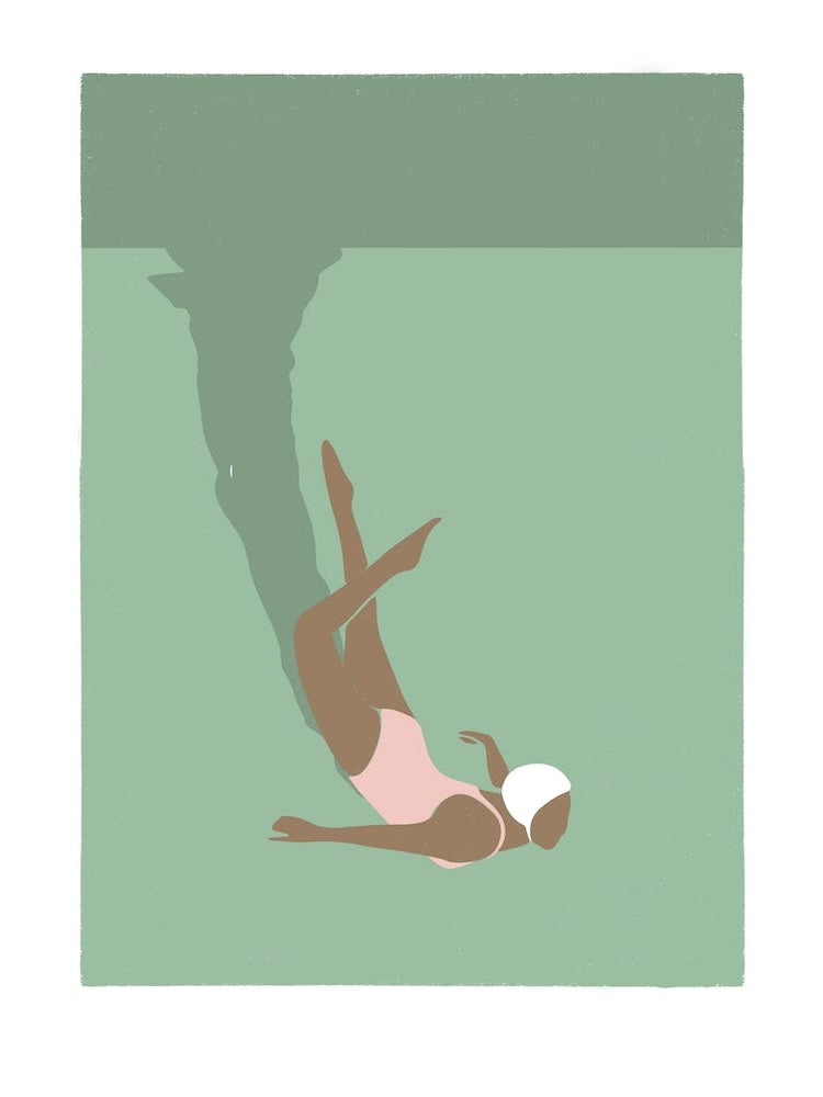 Art deco style Woman in bikini splash in green
