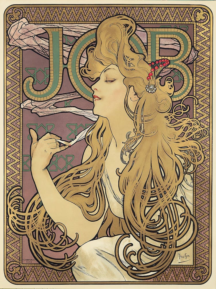 Affiche de Cigarettes Job, Alphonse Mucha