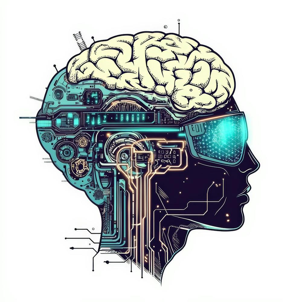 Cyborg Head.Generated AI. Wall