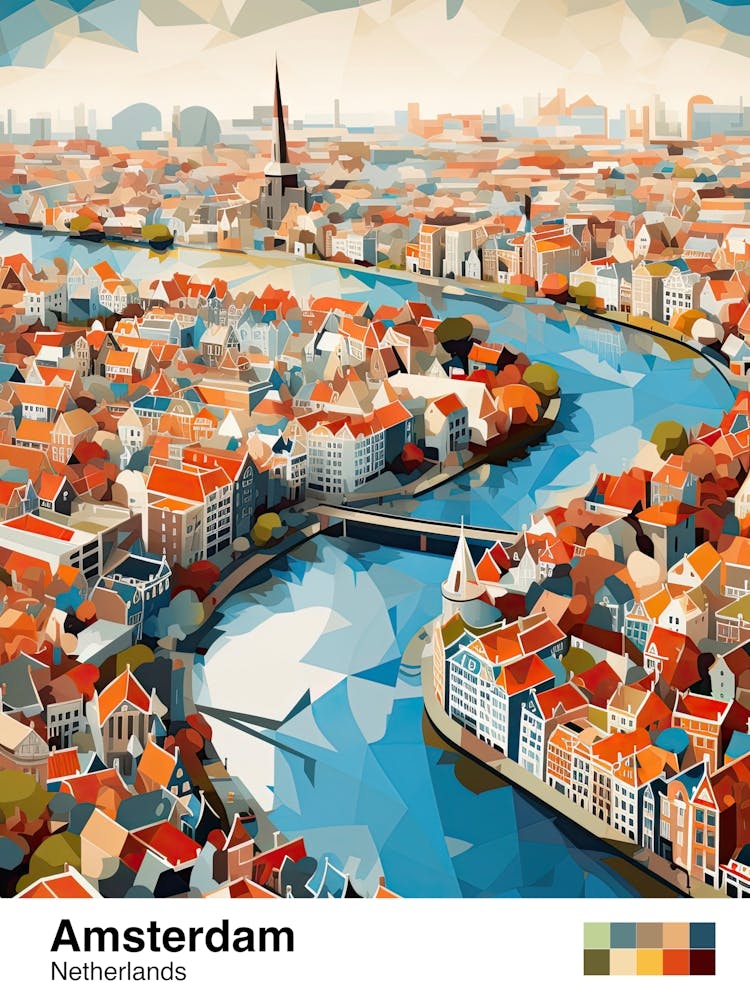 Amsterdam, Netherlands, Geometric Illustration 1 Poster