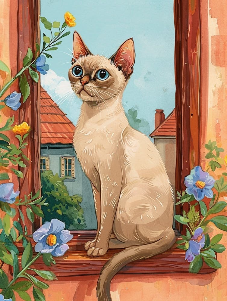 Burmese Cat Storybook Illustration 4