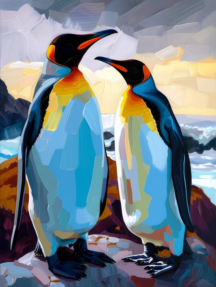 King Penguin Paradise Harbor Colour Block Painting 4