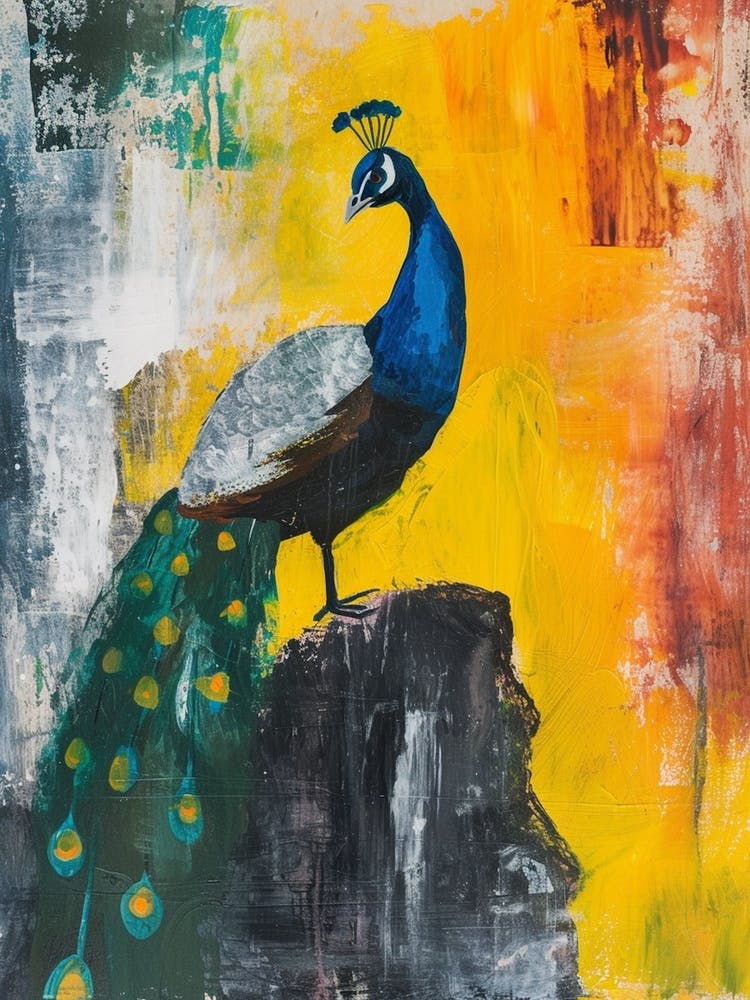 Brushstrokes Blue & Mustard Peacock
