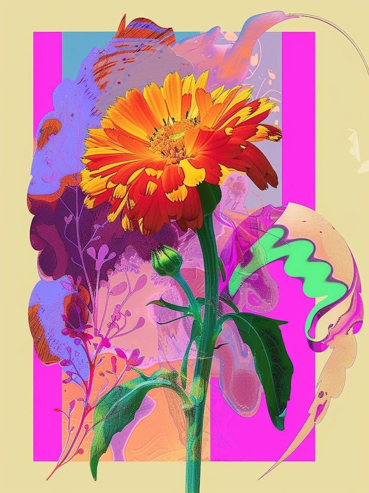 Calendula 2 Neon Flower Collage