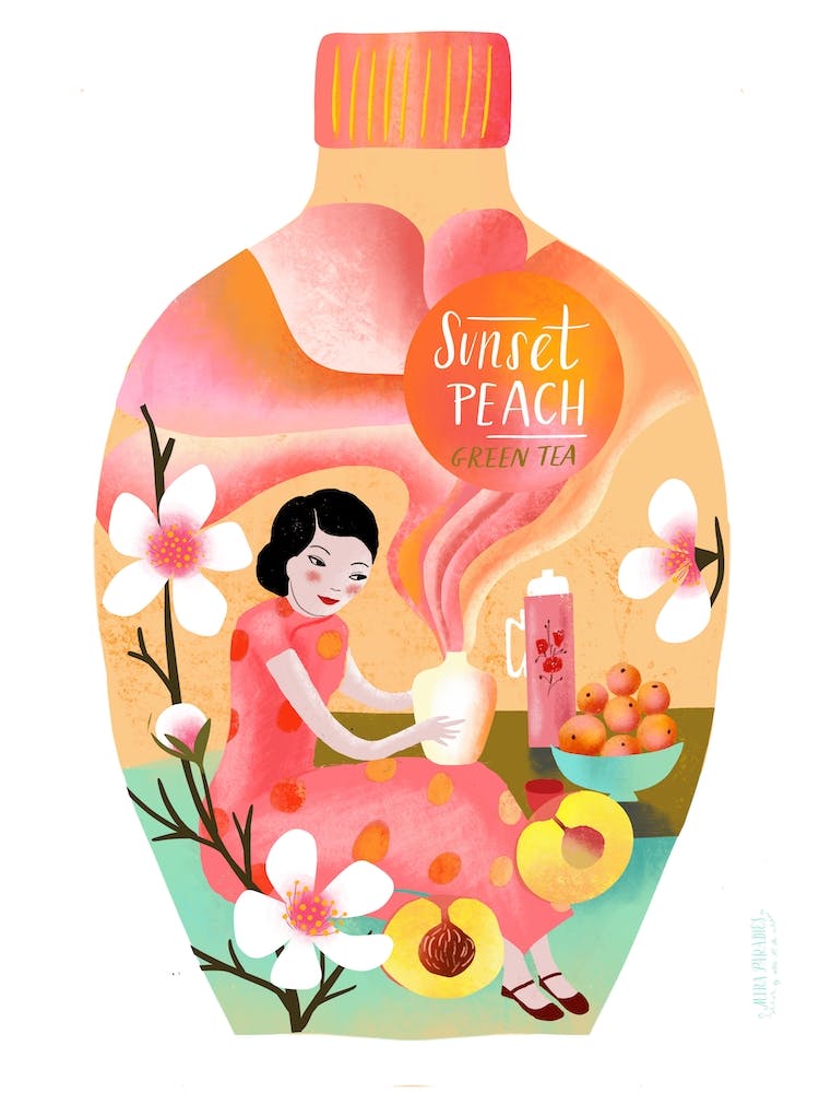 Sunset Peach Asian Green Tea