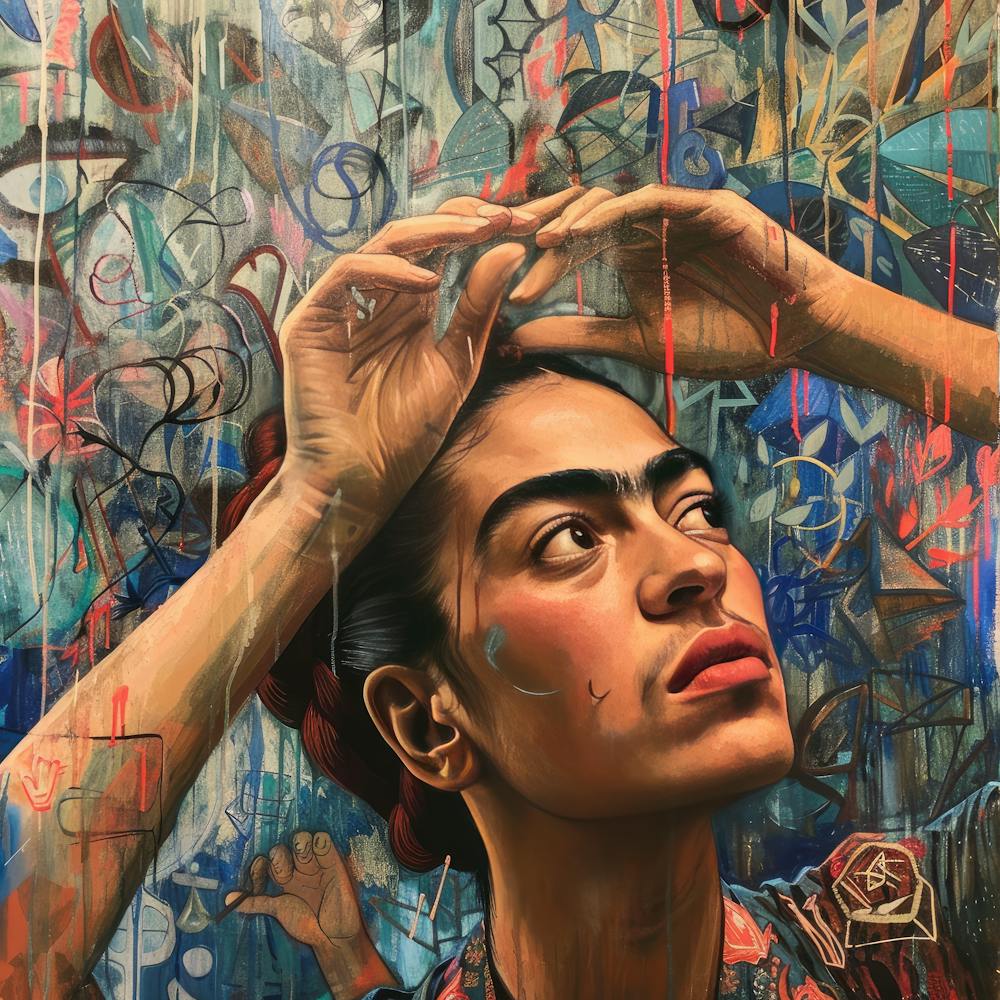 Battling Mental Health. Frida Kahlo Style Self Portrait. 2