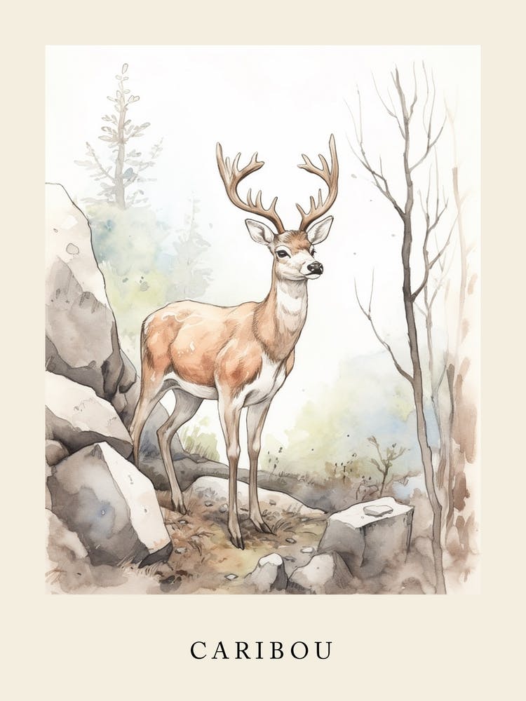 Beatrix Potter Inspired  Animal Watercolour Caribou 2