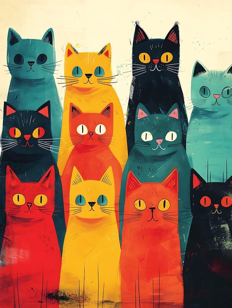 Beautiful Painting Funky Cats 10