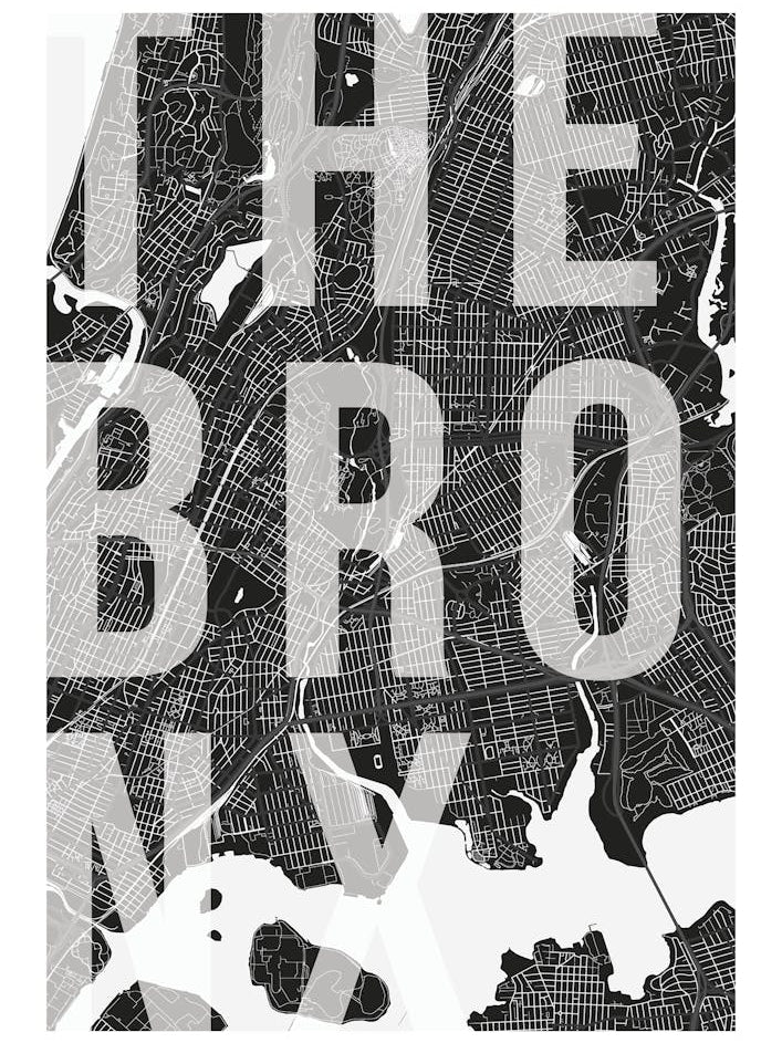 The Bronx Mono Street Map Text Overlay