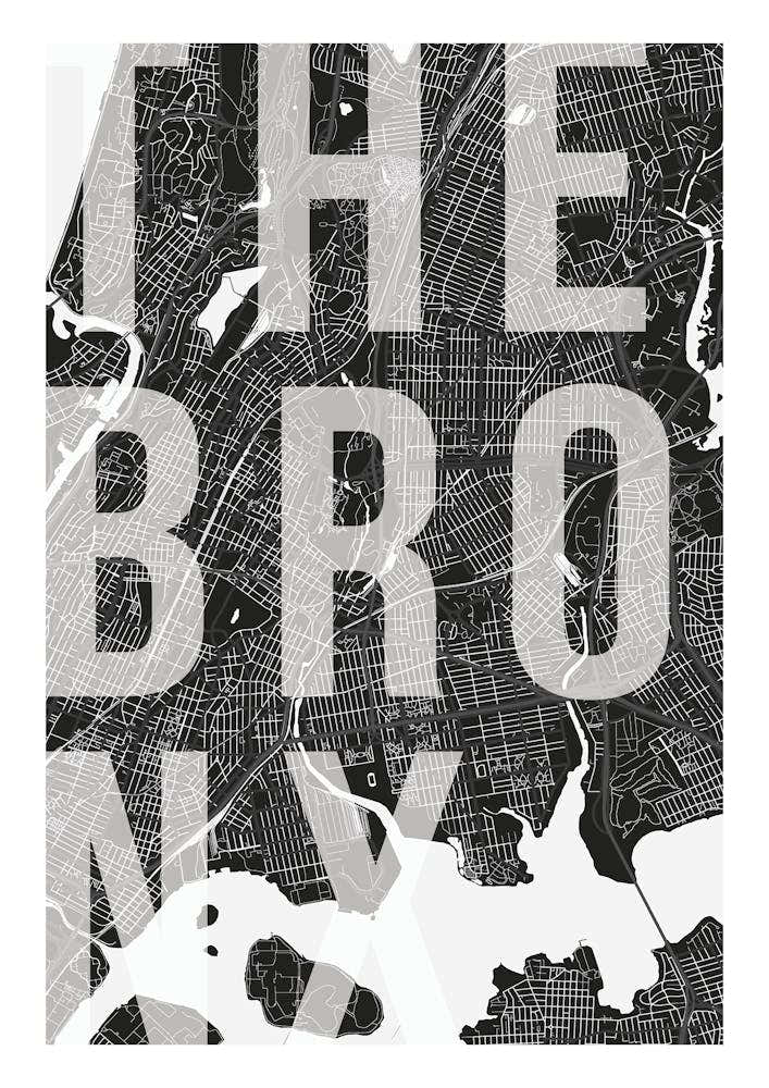 The Bronx Mono Street Map Text Overlay