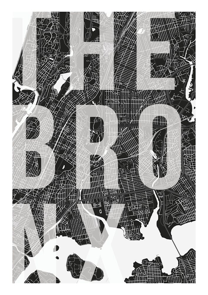 The Bronx Mono Street Map Text Overlay