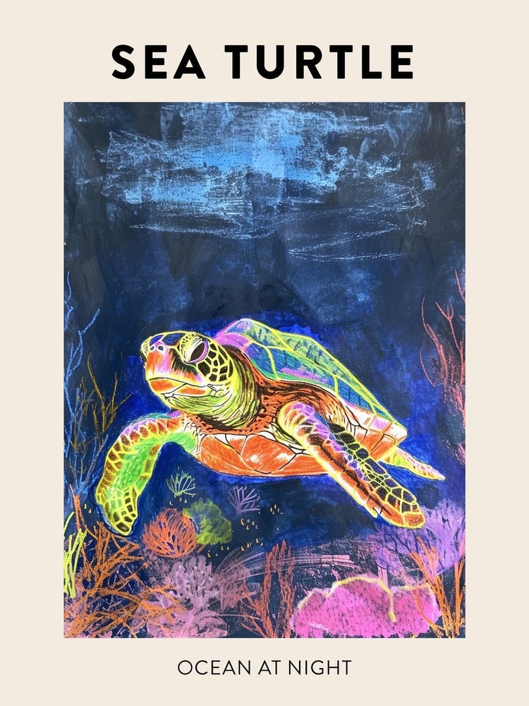 Midnight Neon Sea Turtle In The Ocean 2