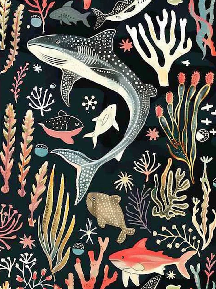 Motif de Requins Paysage Marin Fond Noir Illustration 3