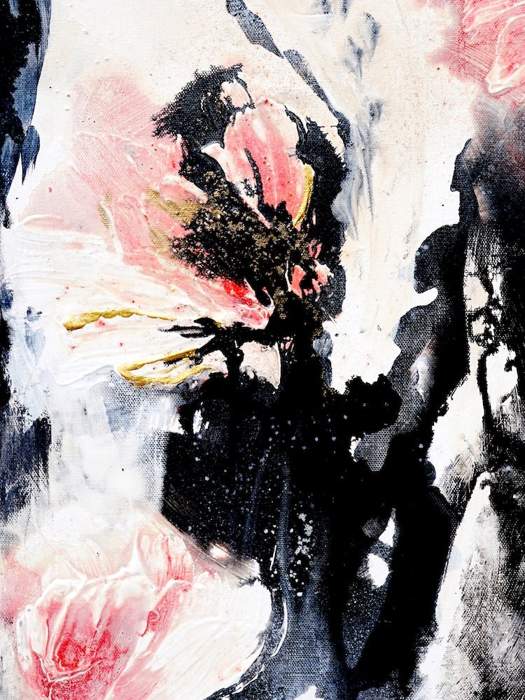 White Black Coral Abstract Painting