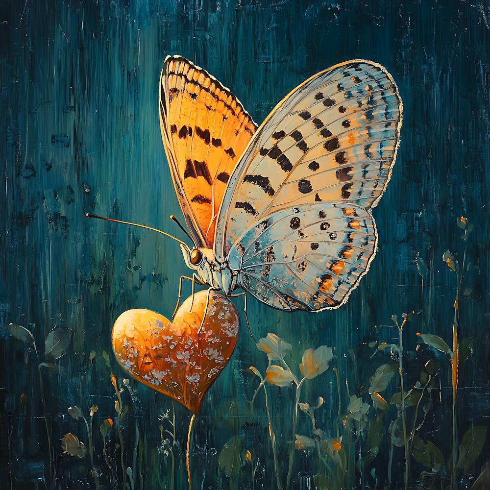 Butterfly Resting on Heart Flower