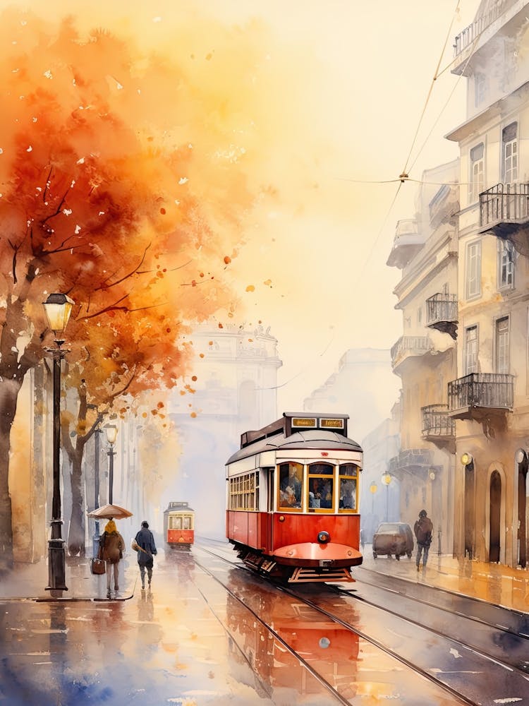 Lisbon Portugal In Autumn Fall, Watercolour 3