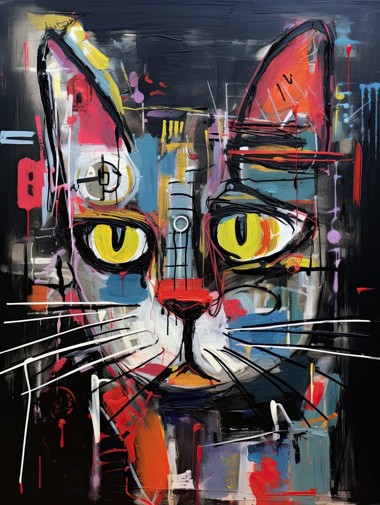 City's Whiskered Whimsy: Black Cat Neo-expressionism