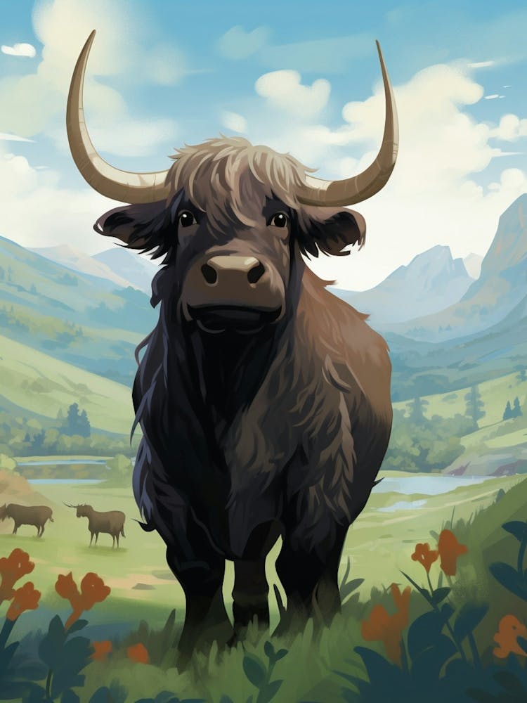 Animated Black Bull In The Highlands